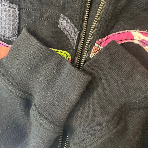 Roxy Appliquéd Hoodie black zip lined women sz M - Picture 7 of 7